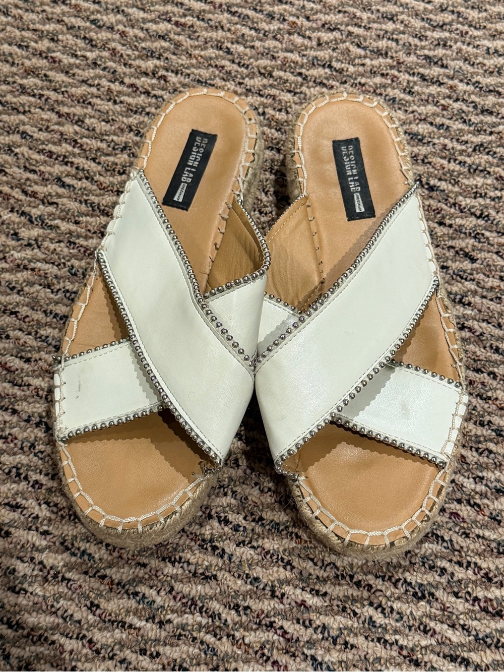 Design Lab Lord & Taylor "Indie" Studded Espadrille Slide Sandal off white